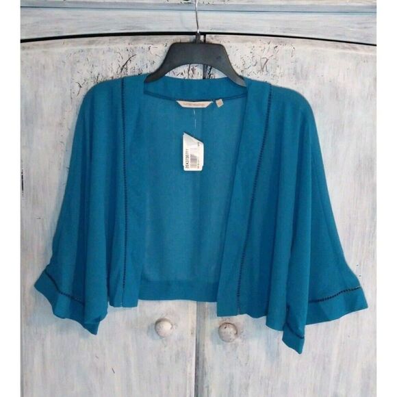 Soft Surroundings Sheer Cropped Blue  Open Cardigan Medium Nwt - Picture 1 of 10